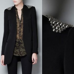 Zara Basic black studded blazer XS